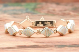 Calvin Begay Sterling Silver Fire and Ice Opal Link Bracelet